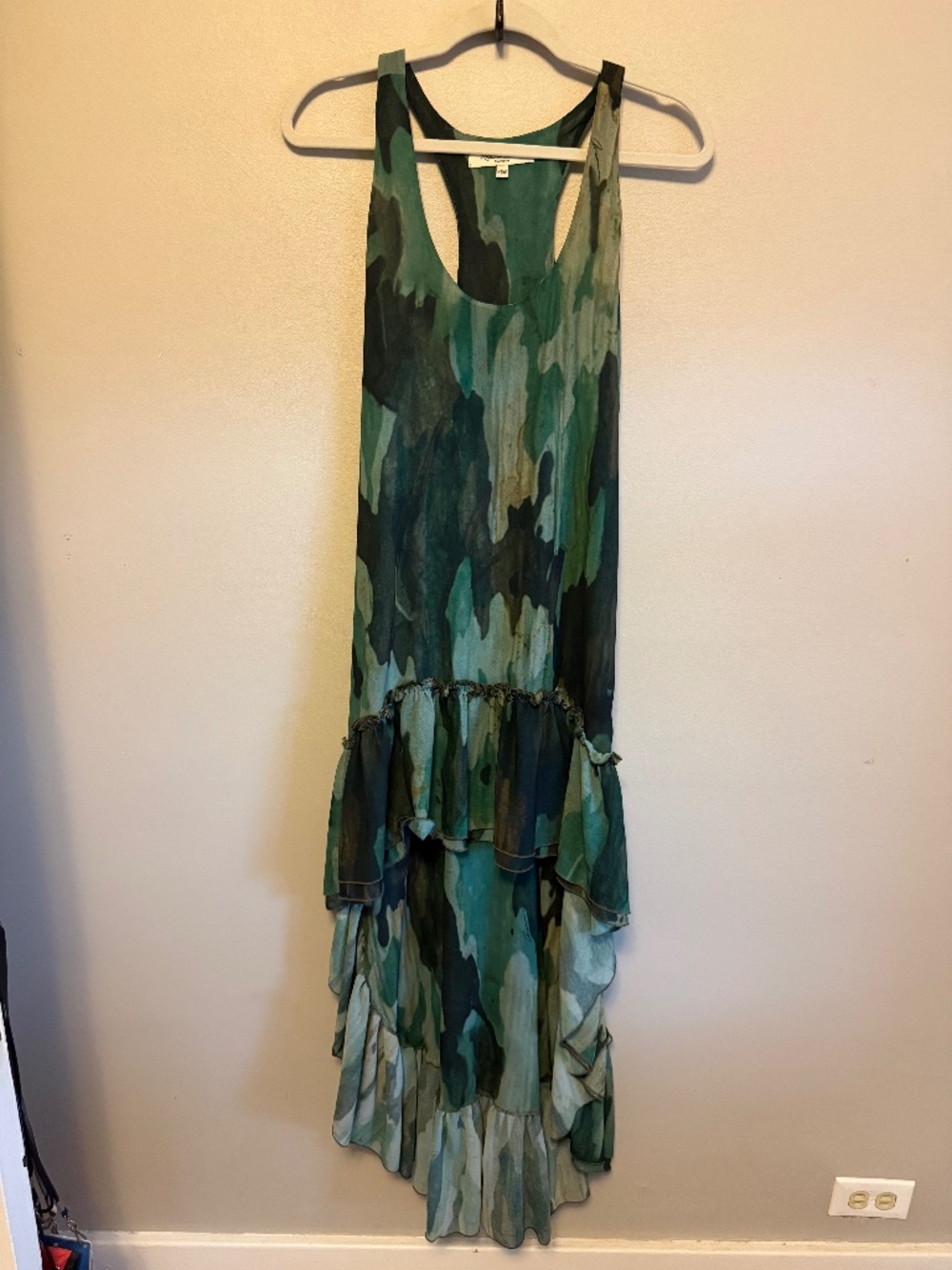 Ramona LaRue Green Watercolor Chiffon Ruffle Maxi Dress XS/S
